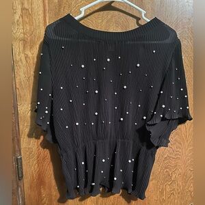 Cato Black Blouse with Pearl Details